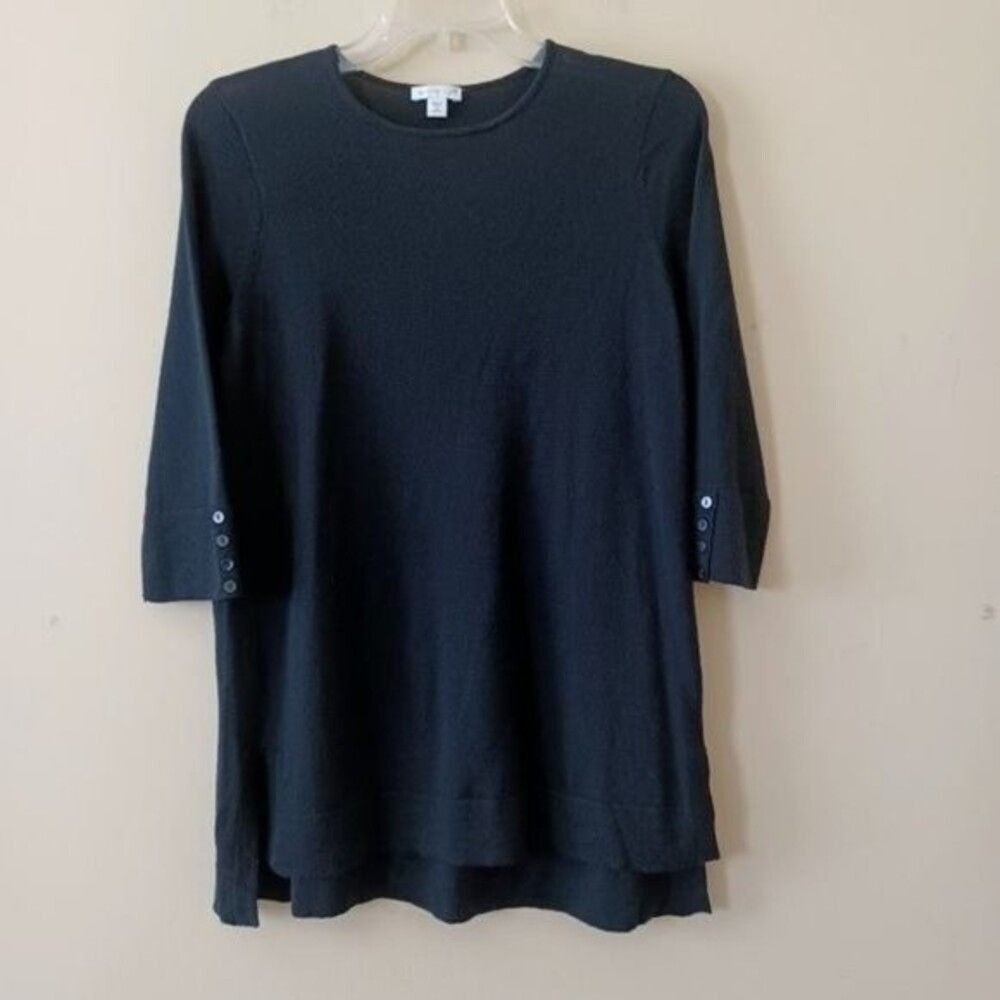 J Jill Tunic‎ Sweater XS 100% Merino Wool Black 3/4 Sleeve Lagenlook Minimalist